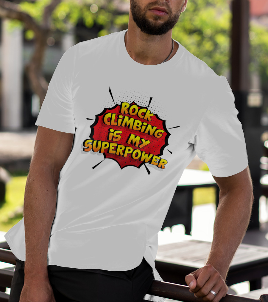 Rock Climbing Is My Superpower Comic Burst T-Shirt