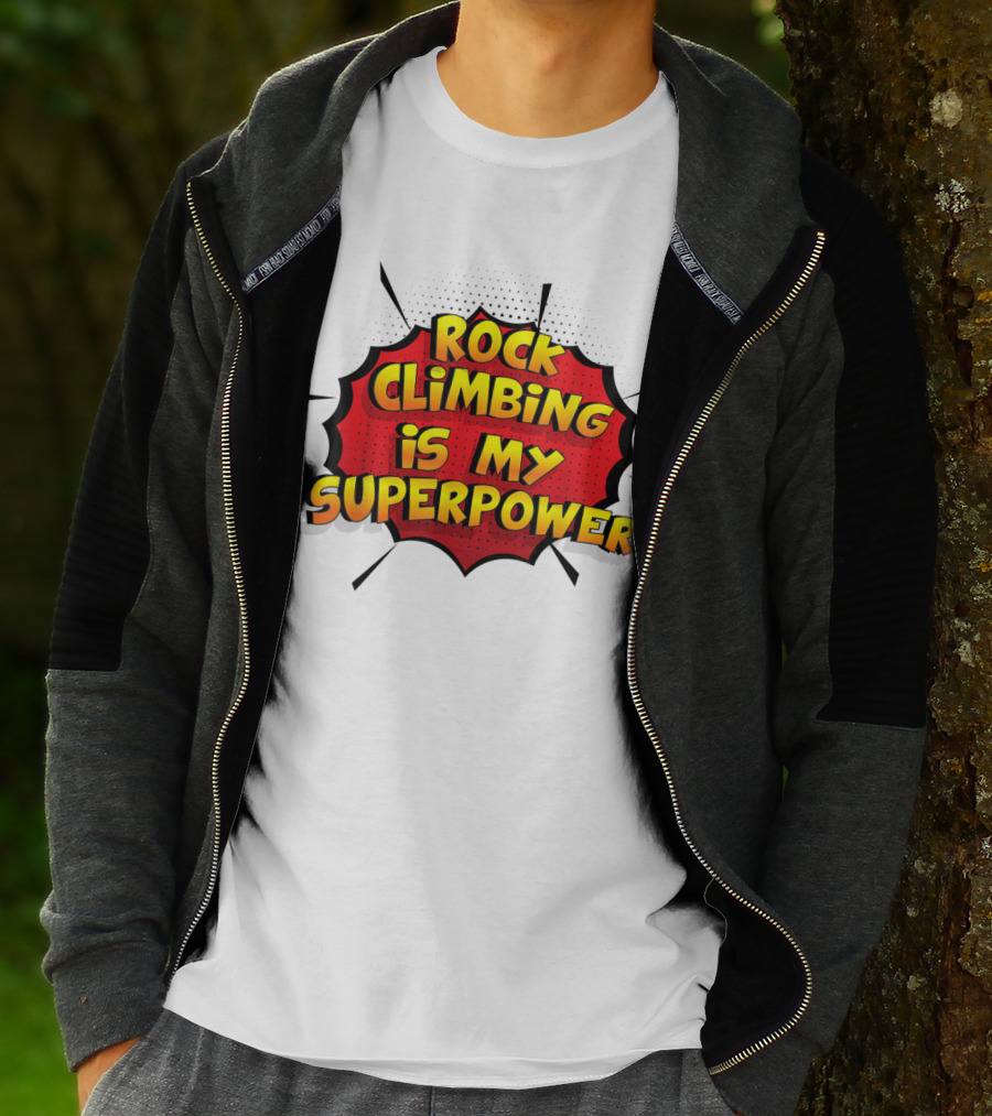 Rock Climbing Is My Superpower Comic Burst T-Shirt