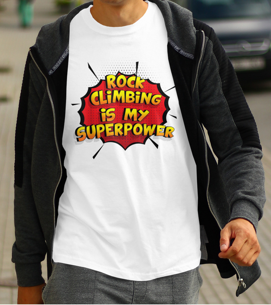 Rock Climbing Is My Superpower Comic Burst T-Shirt