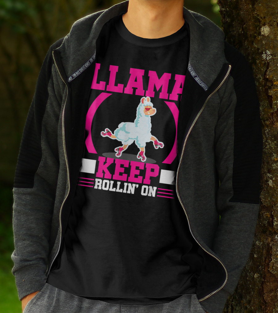 Llama Keep Rollin' On Funny Skater Derby Skating T-Shirt