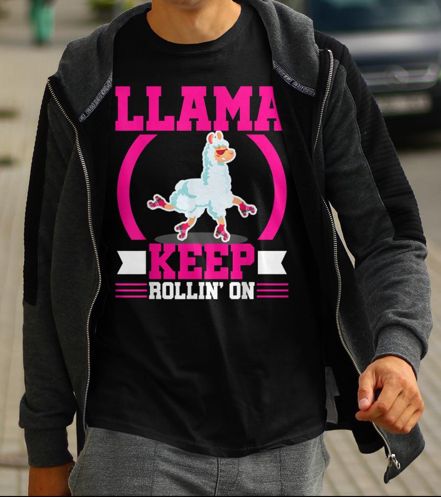 Llama Keep Rollin' On Funny Skater Derby Skating T-Shirt