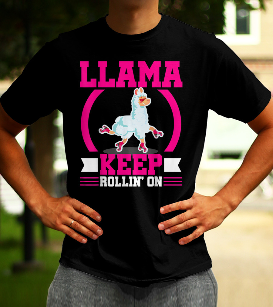 Llama Keep Rollin' On Funny Skater Derby Skating T-Shirt