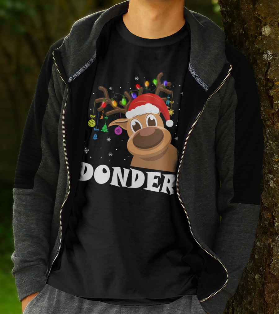Santa Reindeer Donder Xmas Lights And Ornaments T-Shirt