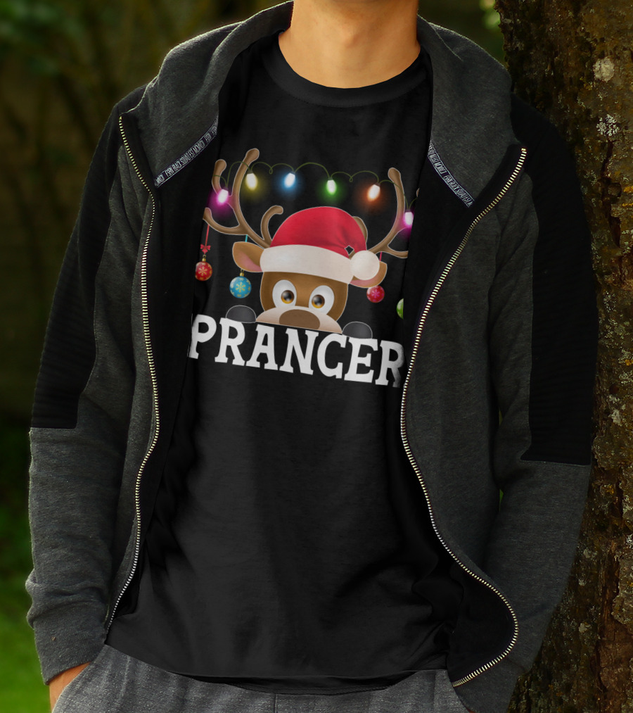 Prancer Santa Reindeer Xmas Lights Ornaments T-Shirt