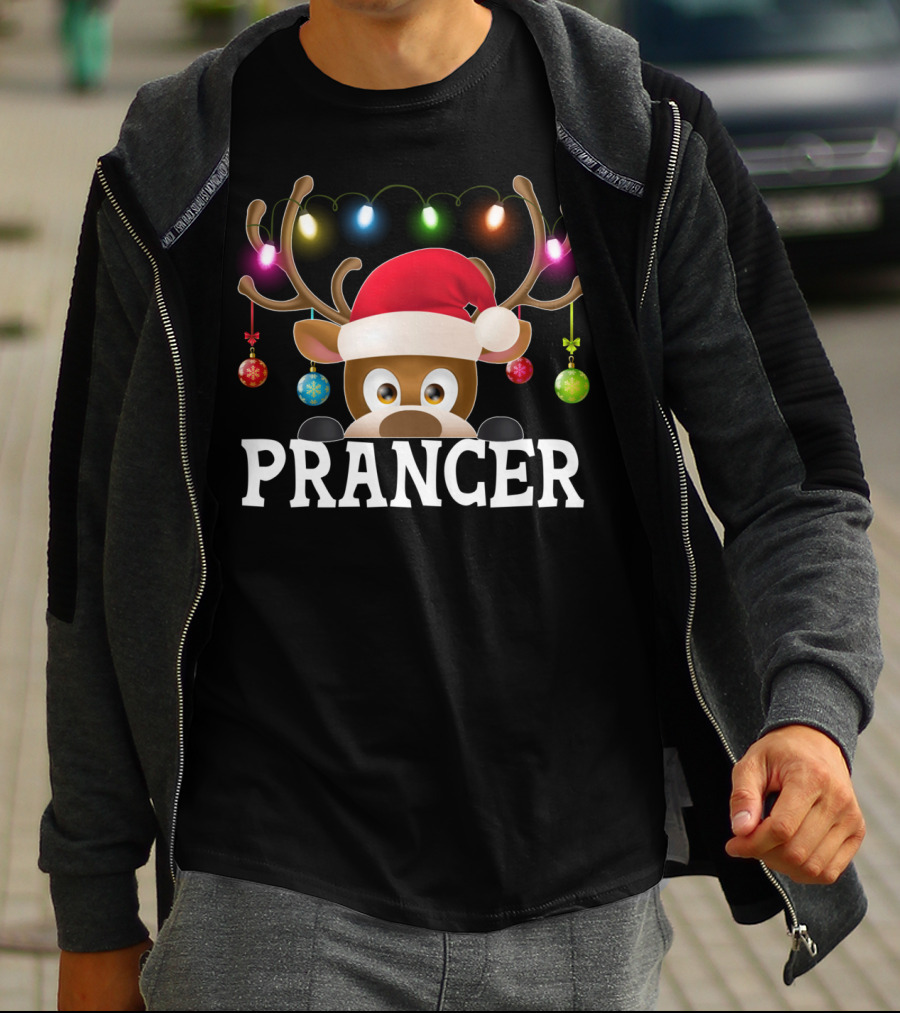 Prancer Santa Reindeer Xmas Lights Ornaments T-Shirt