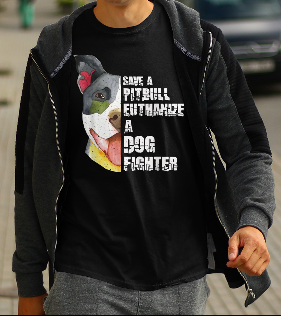 Save A Pitbull Euthanize A Dog Fighter Image With Illustrated Dog Face T-Shirt