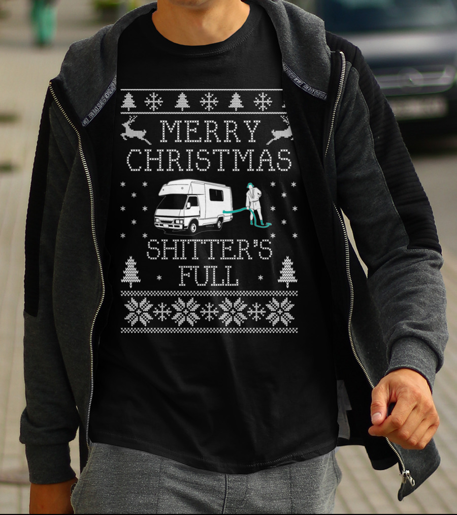 Merry Christmas Shitter's Full Ugly Sweater Camper Van Holiday Humor T-Shirt