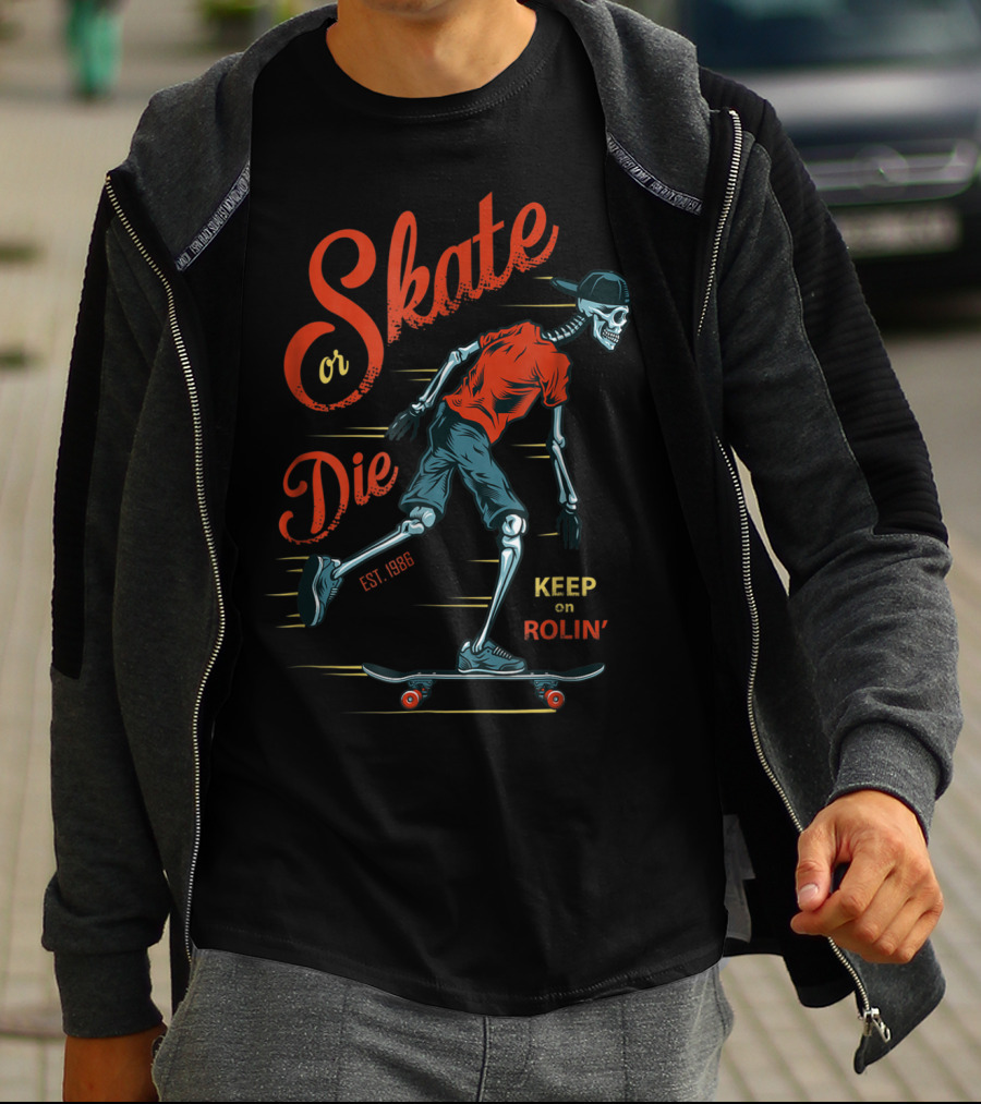 Skate Or Die Est. 1986 Keep On Rollin' T-Shirt