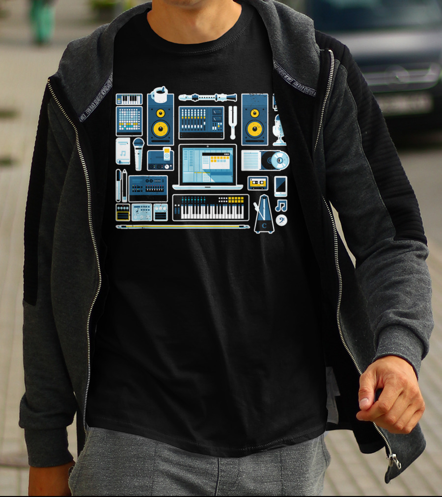 Music Production Essentials Sound Engineer Audio Equipment Collection T-Shirt