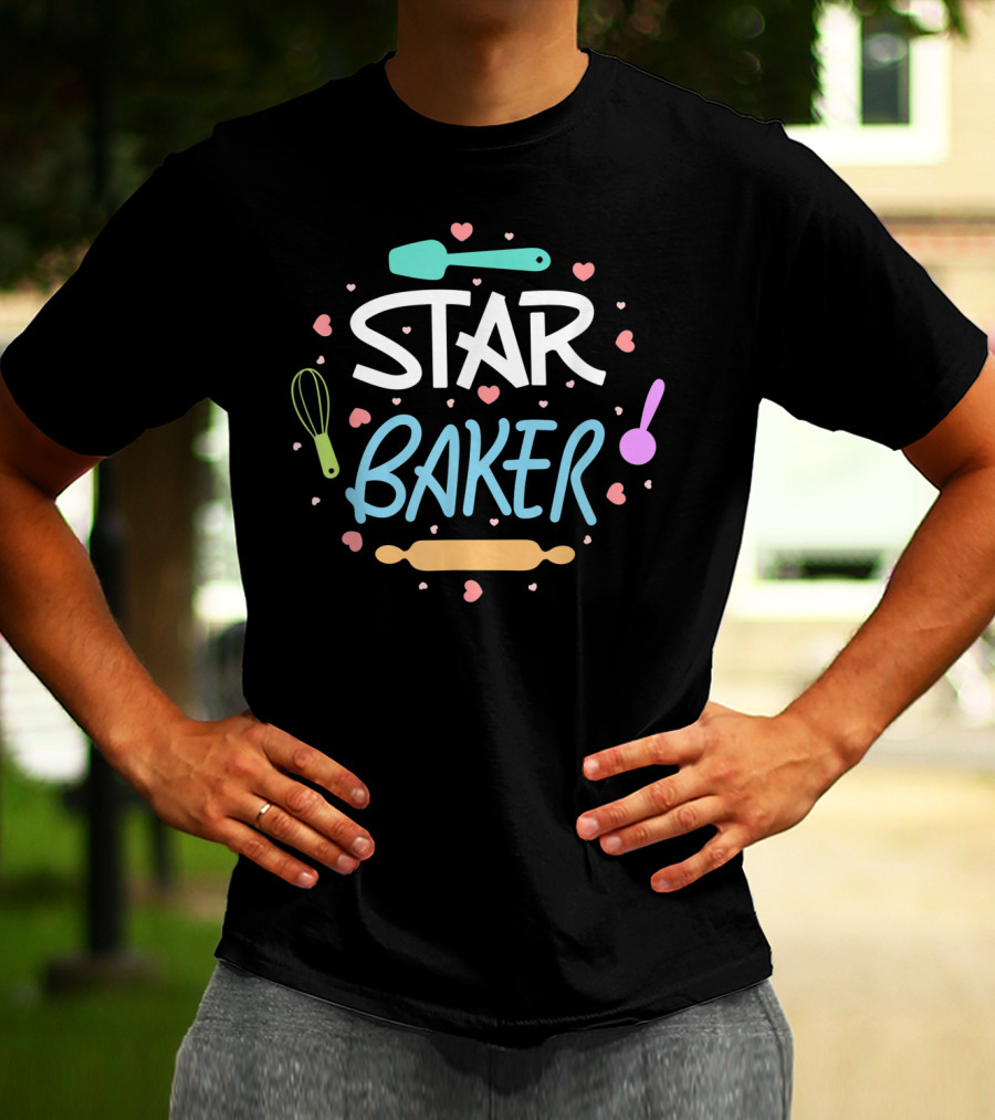 Star Baker Baking Utensils Hearts Fun T-Shirt