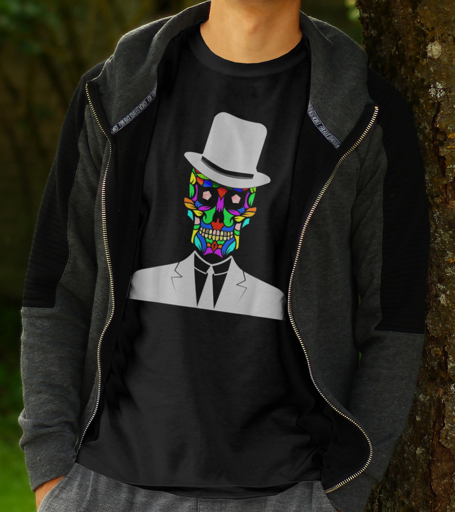 Sugar Skull Baron Samedi Voodoo Colorful Mask In Suit And Top Hat T-Shirt