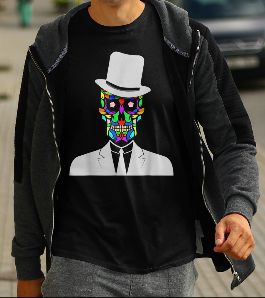 Sugar Skull Baron Samedi Voodoo Colorful Mask In Suit And Top Hat T-Shirt
