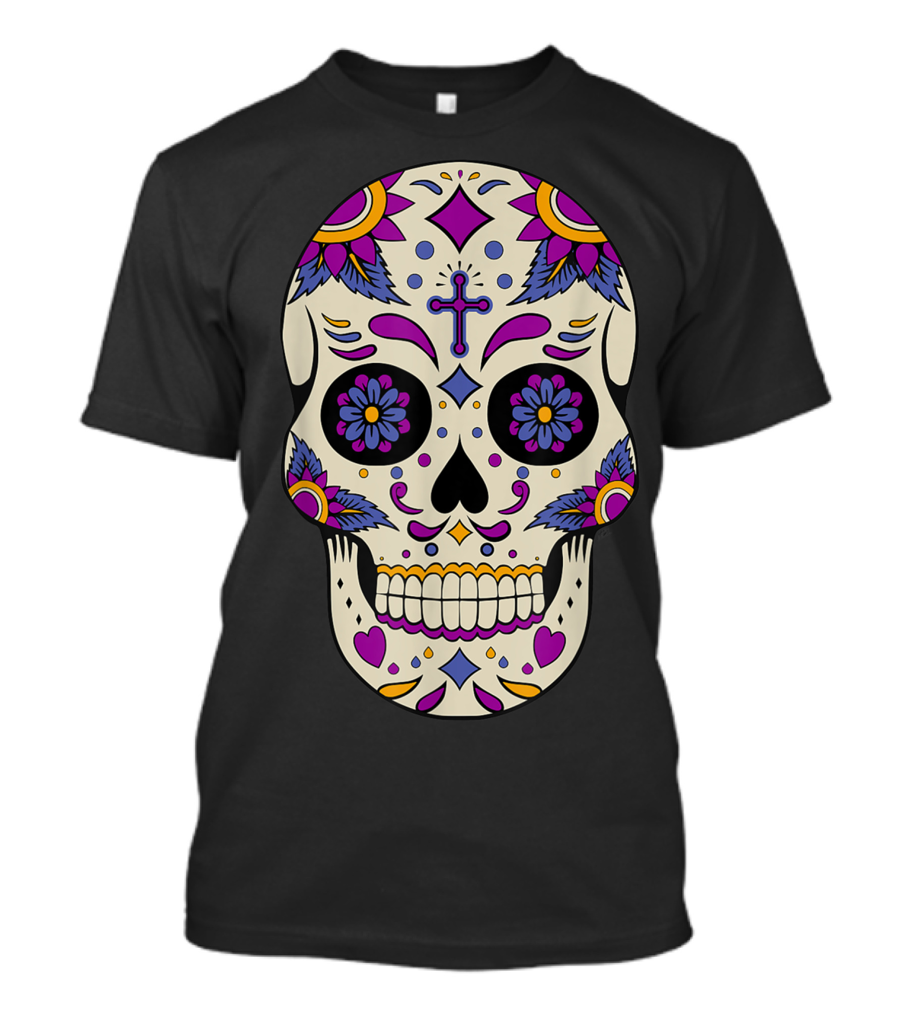 Sugar Skull Day Of The Dead Halloween Dia De Los Muertos Colorful Cross Floral T-Shirt