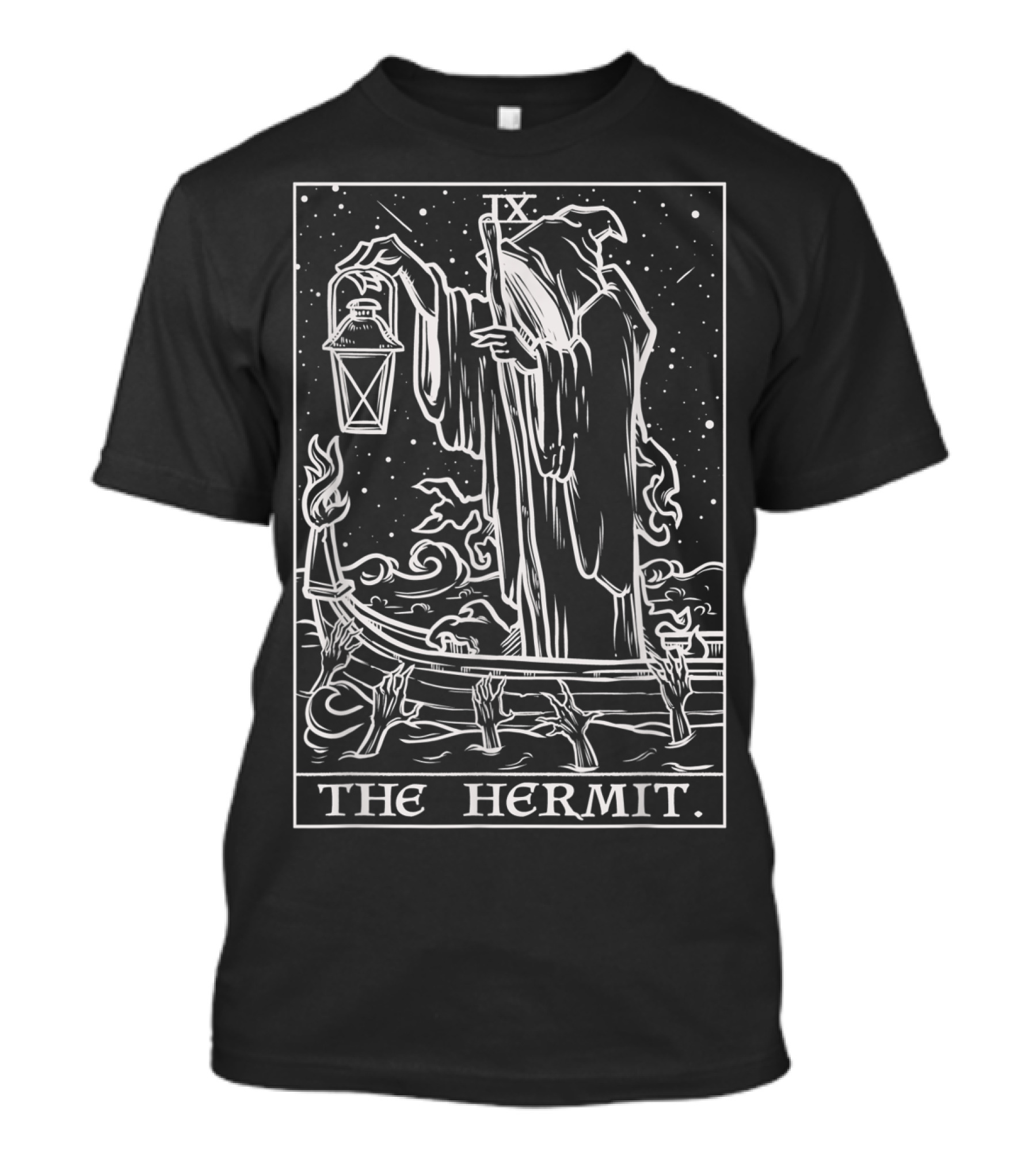 The Hermit Tarot Card Goth Halloween Grim Lantern IX Spooky Hands T-Shirt