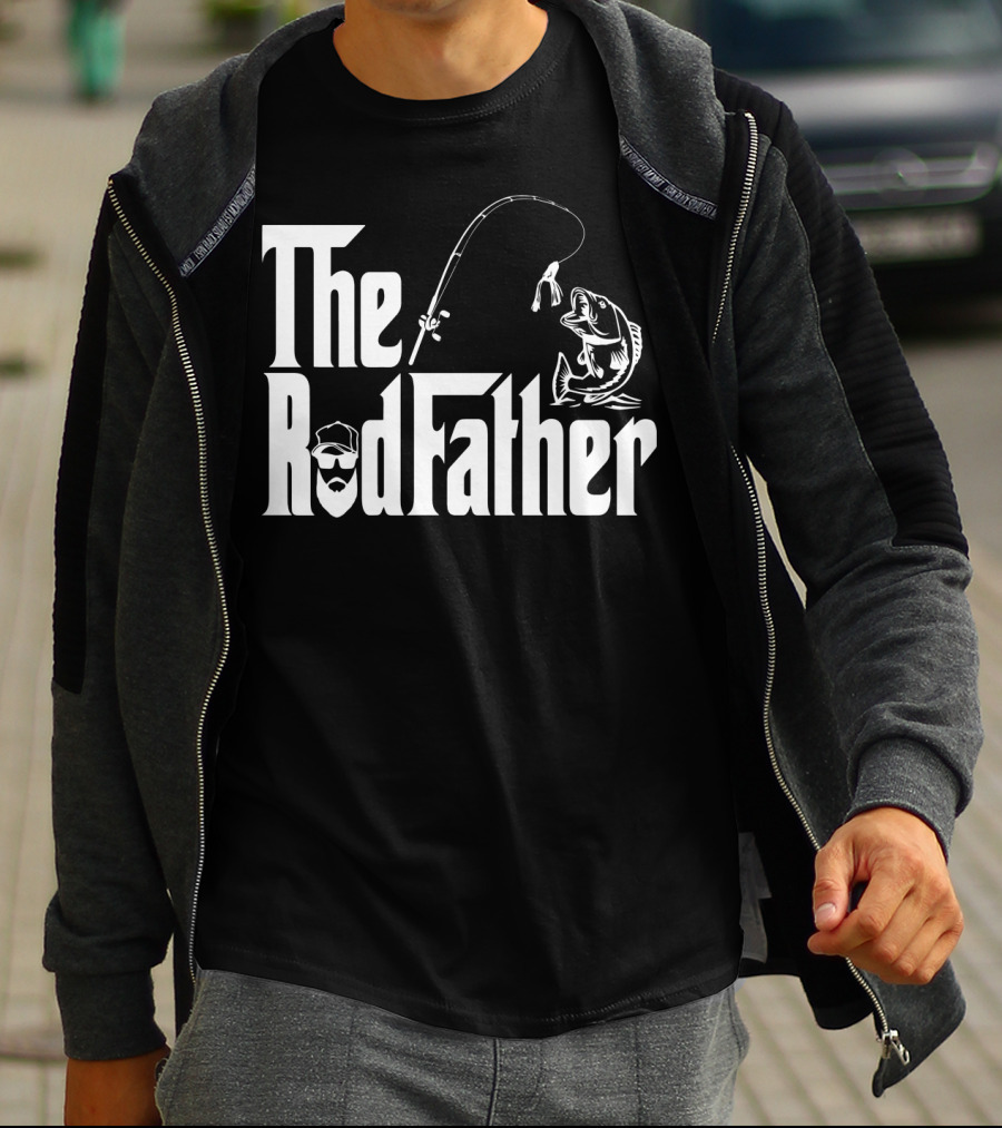 The RodFather Fishing Rod Fish Reel Bearded Man T-Shirt