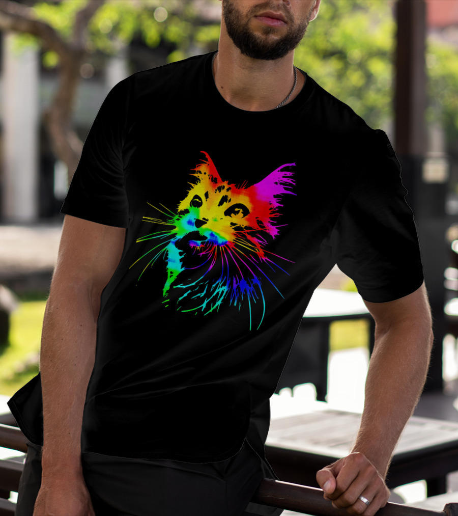 Tie Dye Rainbow Cat Multicolor Psychedelic Cat T-Shirt
