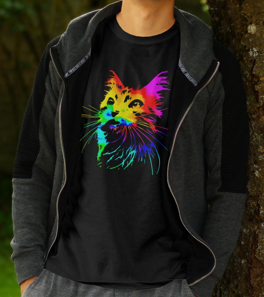 Tie Dye Rainbow Cat Multicolor Psychedelic Cat T-Shirt