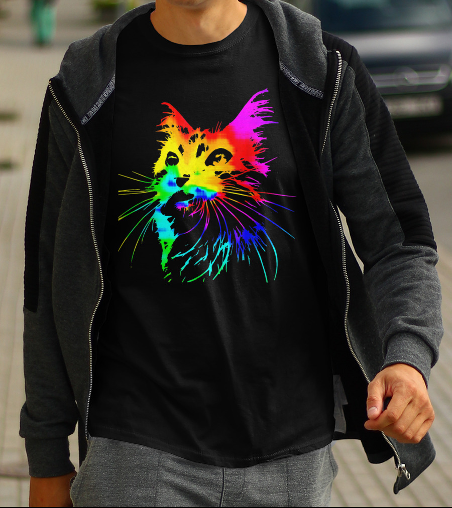 Tie Dye Rainbow Cat Multicolor Psychedelic Cat T-Shirt