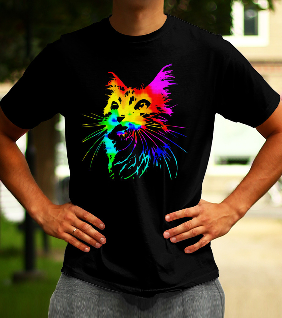 Tie Dye Rainbow Cat Multicolor Psychedelic Cat T-Shirt