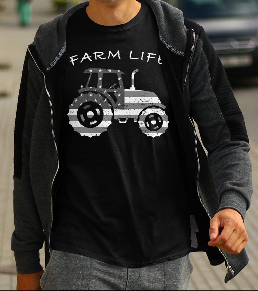 Farm Life Tractor American Flag Farmer T-Shirt