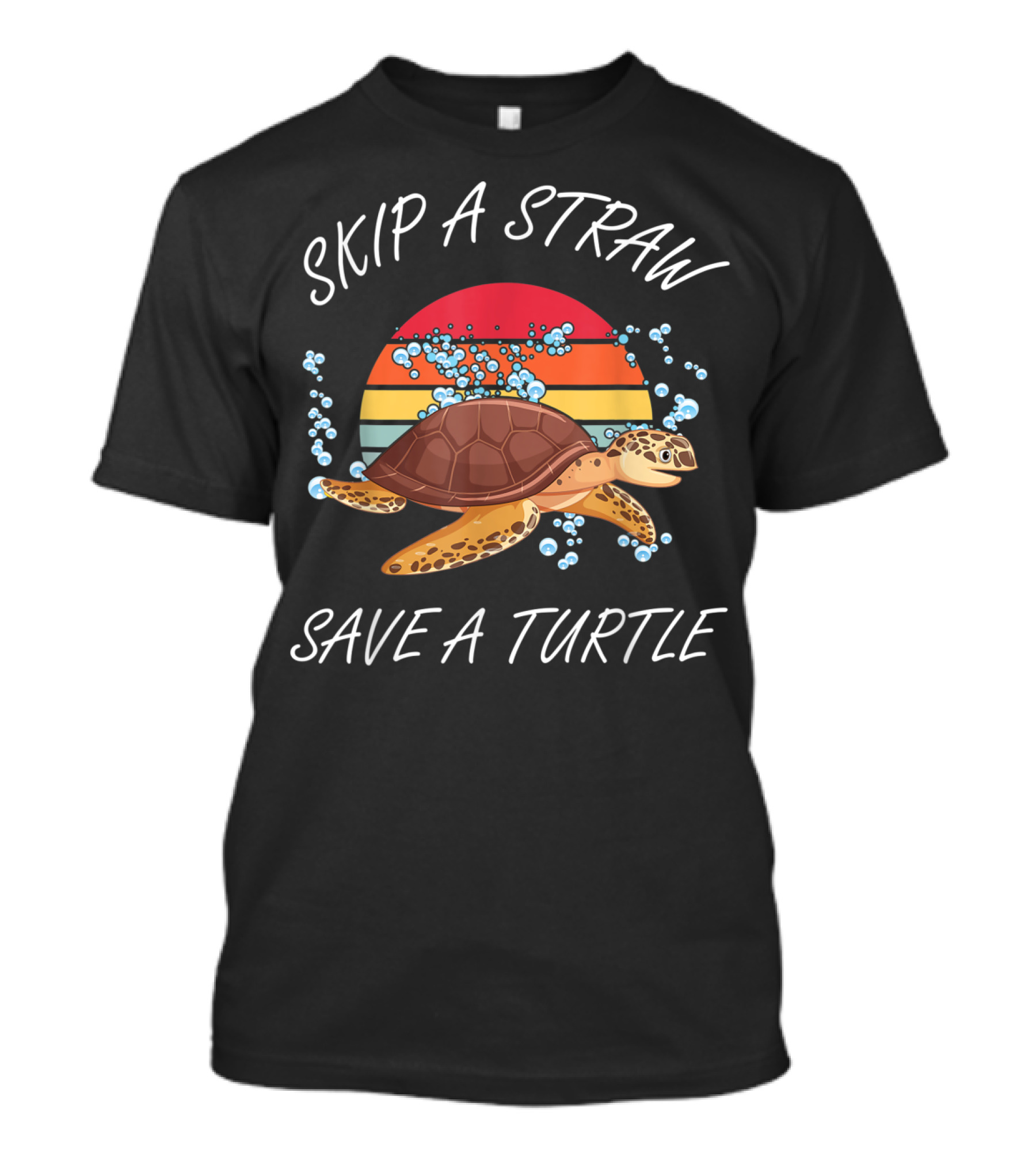 Skip A Straw Save A Turtle Vintage Sunset Turtle Ocean Conservation T-Shirt