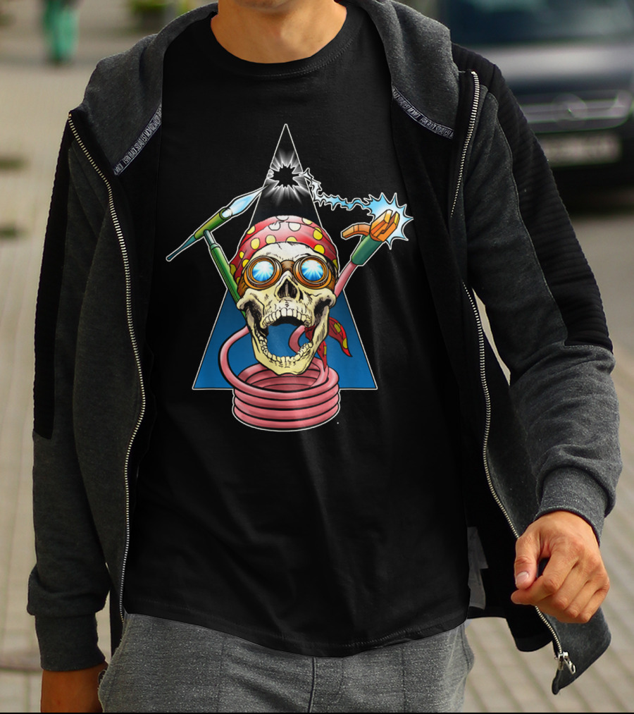 Welder Skull Welding Sparks Bandana Retro Mask T-Shirt