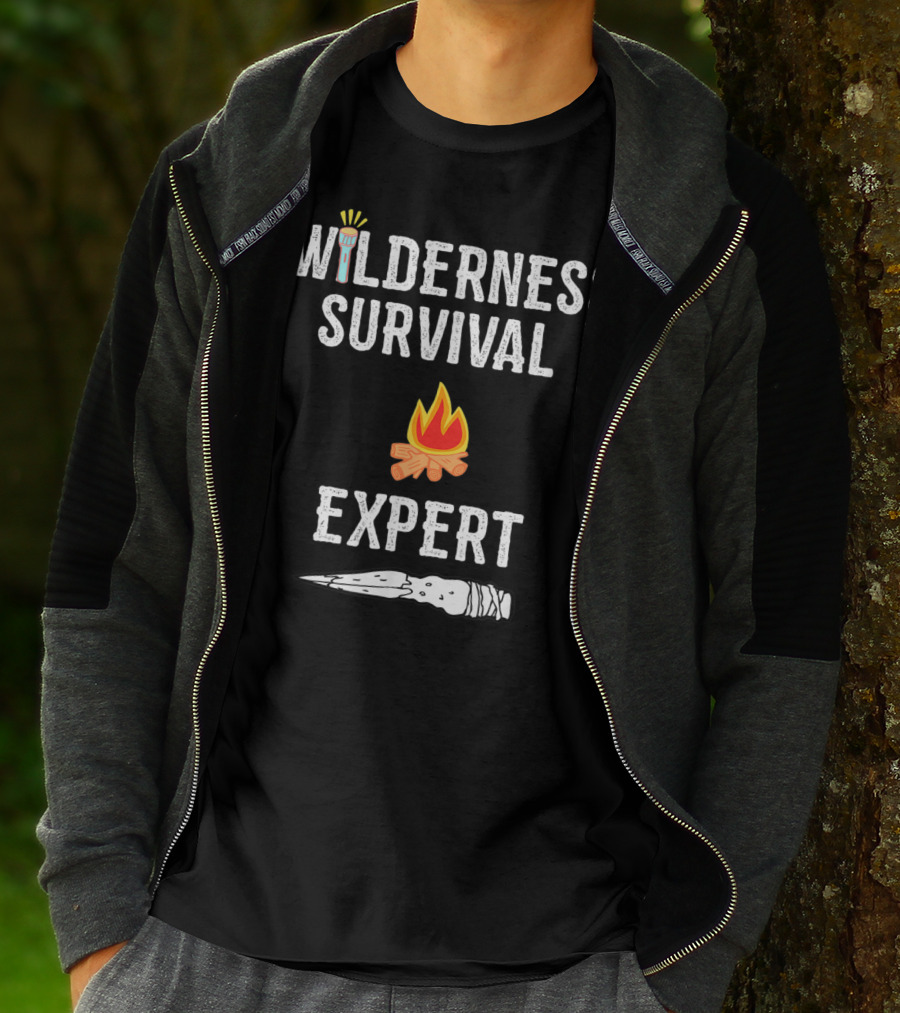 Wilderness Survival Expert Fire Torch And Spear Icons T-Shirt