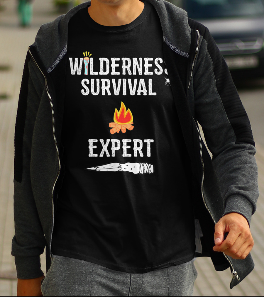 Wilderness Survival Expert Fire Torch And Spear Icons T-Shirt