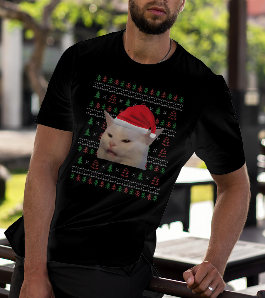 Christmas Confused Cat Meme Ugly T-Shirt