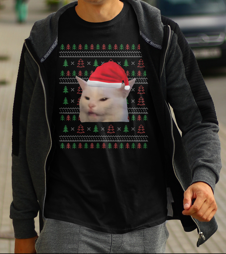 Christmas Confused Cat Meme Ugly T-Shirt