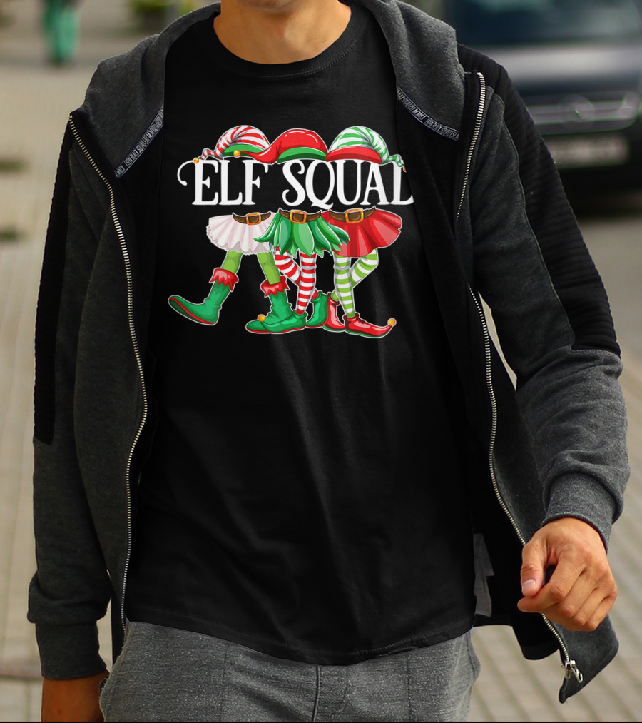 ELF SQUAD Christmas Elves In Festive Attire With Candy Cane Stripes T-Shirt