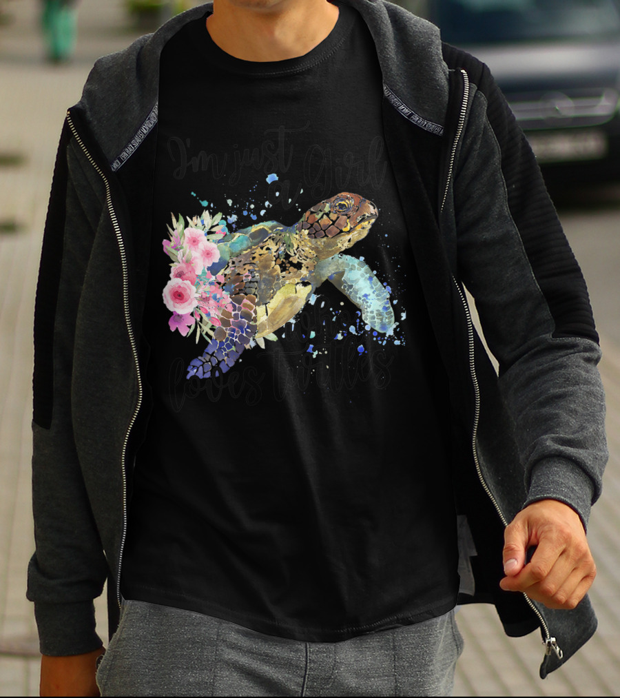 I'm Just A Girl Who Loves Turtles With Floral Turtle T-Shirt