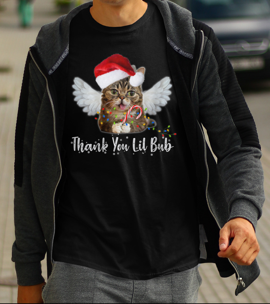 Thank You Lil Bub Angel Cat With Santa Hat And Candy Cane T-Shirt