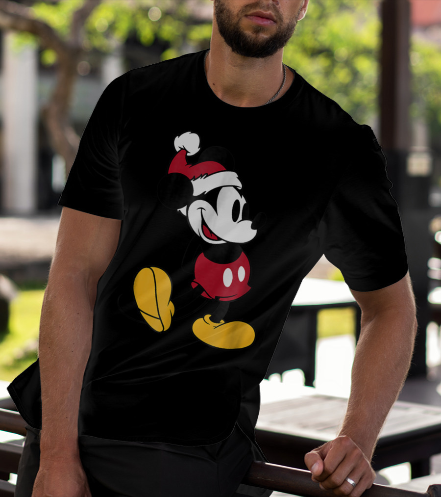 Disney Classic Mickey Mouse In Santa Hat T-Shirt