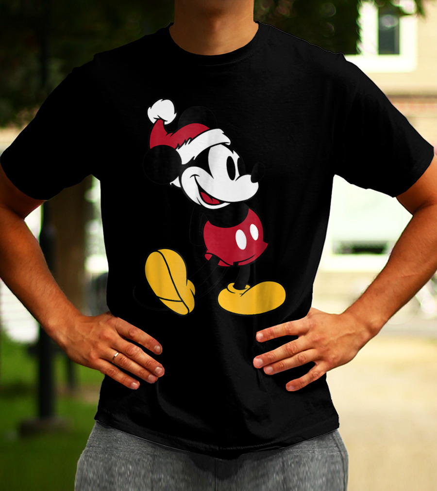 Disney Classic Mickey Mouse In Santa Hat T-Shirt
