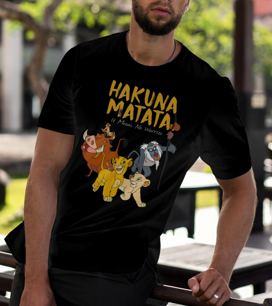 Hakuna Matata Disney Lion King It Means No Worries Characters Rafiki Simba Timon Pumbaa T-Shirt