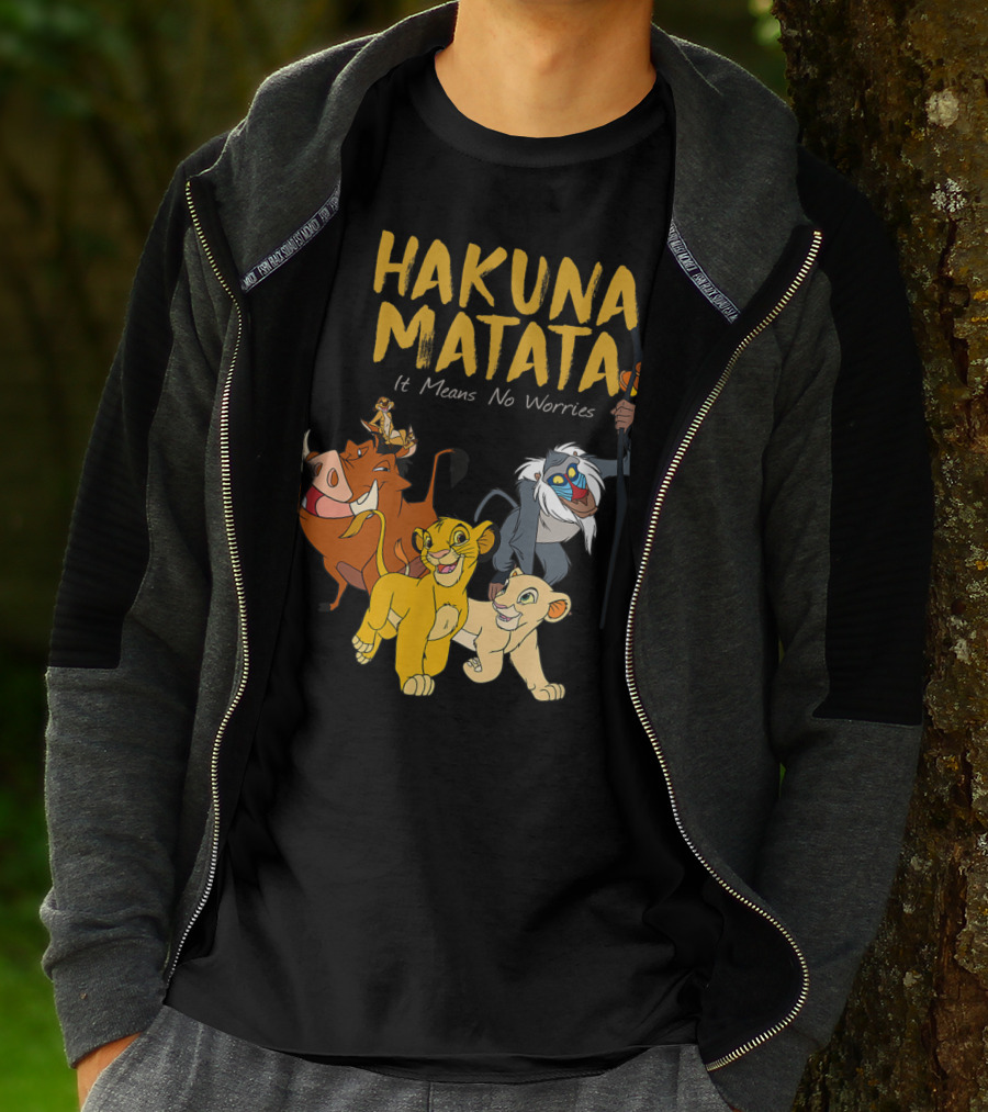 Hakuna Matata Disney Lion King It Means No Worries Characters Rafiki Simba Timon Pumbaa T-Shirt