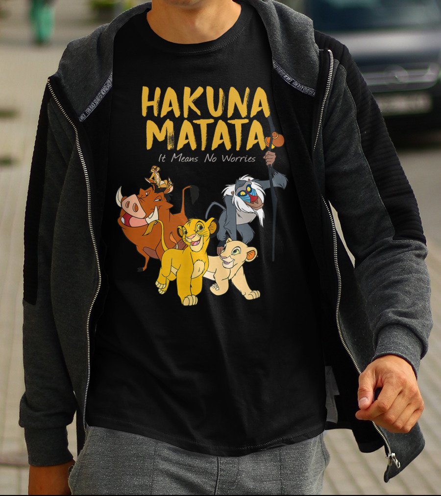 Hakuna Matata Disney Lion King It Means No Worries Characters Rafiki Simba Timon Pumbaa T-Shirt