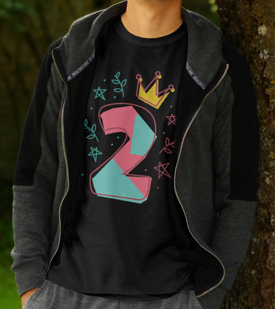 2Nd Birthday Crown Stars Leaves T-Shirt