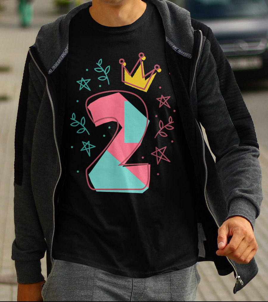 2Nd Birthday Crown Stars Leaves T-Shirt