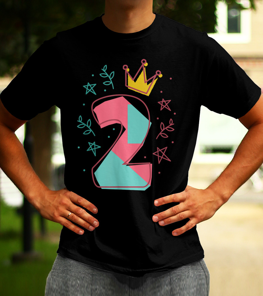 2Nd Birthday Crown Stars Leaves T-Shirt