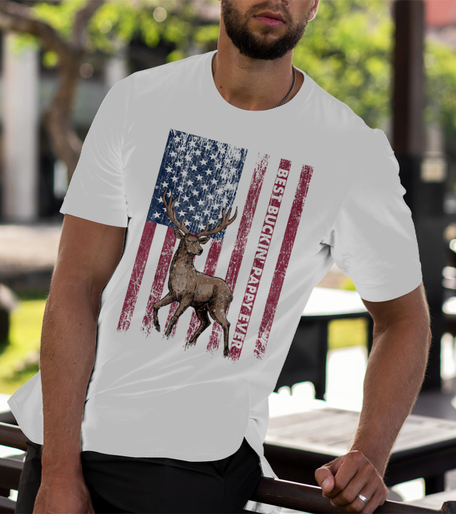 Best Buckin' Pappy Ever US Flag Deer Hunting T-Shirt