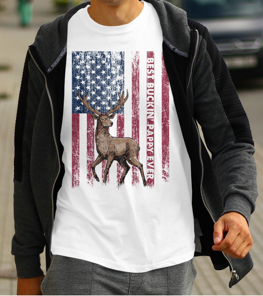 Best Buckin' Pappy Ever US Flag Deer Hunting T-Shirt