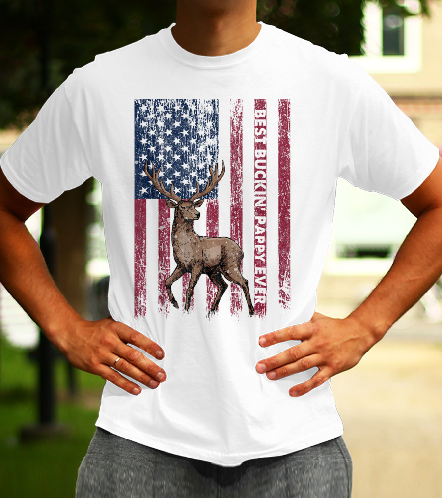 Best Buckin' Pappy Ever US Flag Deer Hunting T-Shirt