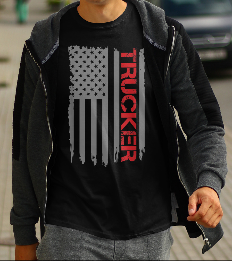 American Flag Trucker Retro Truck Driver T-Shirt