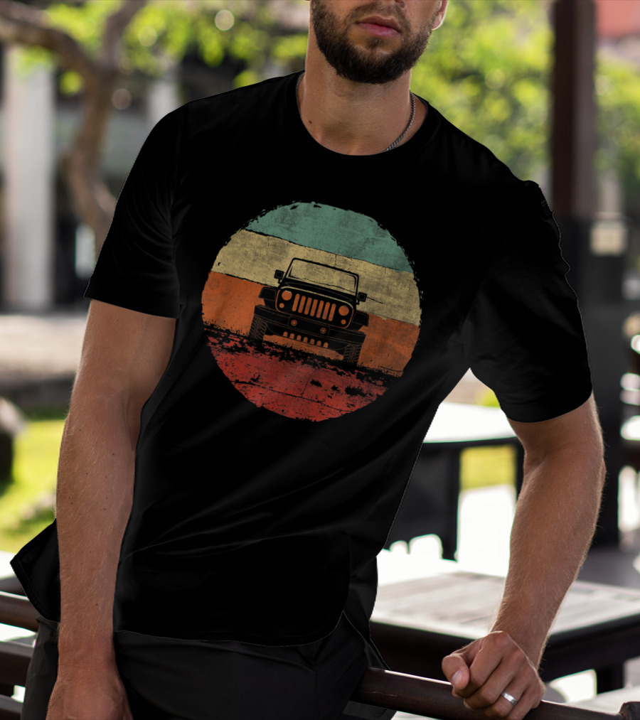 Retro Vintage Jeeps Off Road Adventure Classic Stripes Iconic 4x4 Vehicle T-Shirt