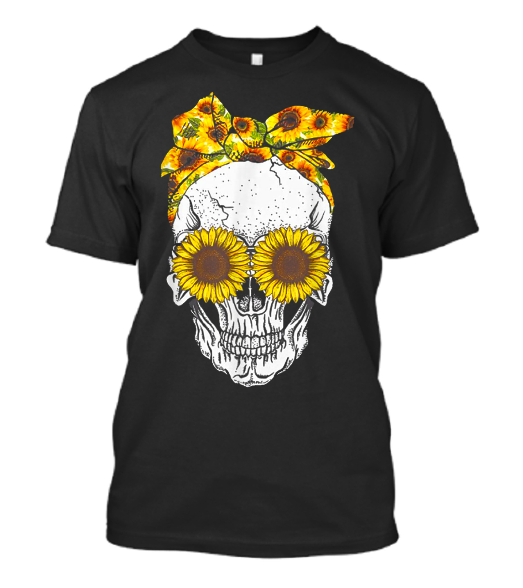 Skull With Sunflower Glasses And Floral Headband T-Shirt