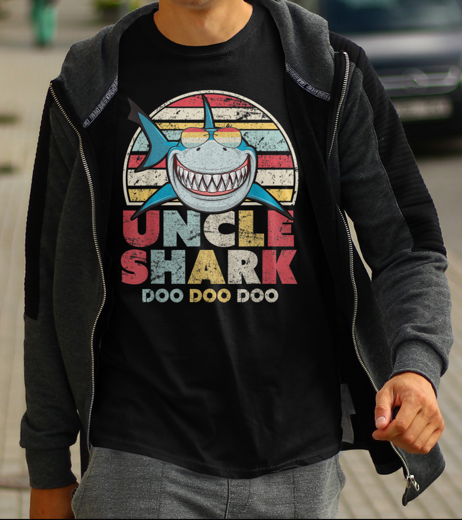 Uncle Shark Doo Doo Doo Retro Vintage Striped Smile T-Shirt