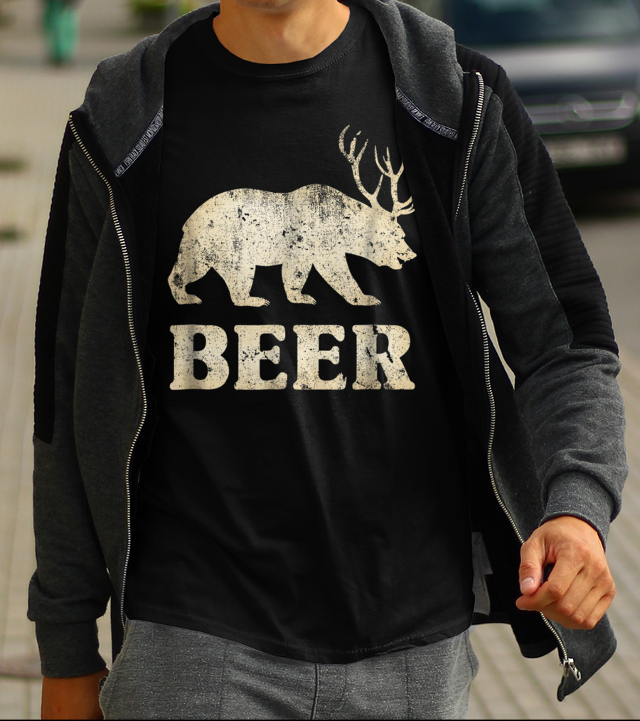 Vintage Bear Deer Beer Funny Retro Mashup T-Shirt