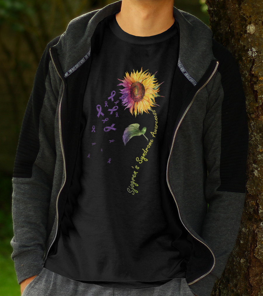 Sjogren's Syndrome Awareness Sunflower With Purple Ribbons T-Shirt
